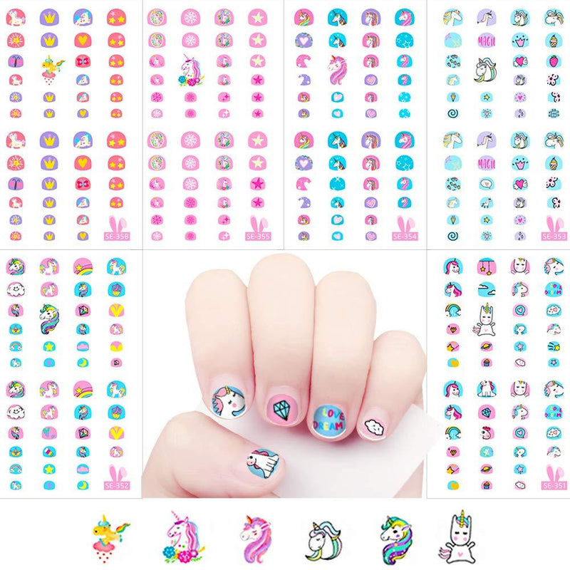 Fanoshon Unicorn 3D Nail Art Stickers Decals Self-Adhesive for Kids Little Girls, 270+ Cute Nail Tip Star Crown Princess Nail Manicure for Fingernails Toenails Birthday Party Supplies Gift Favors - BeesActive Australia