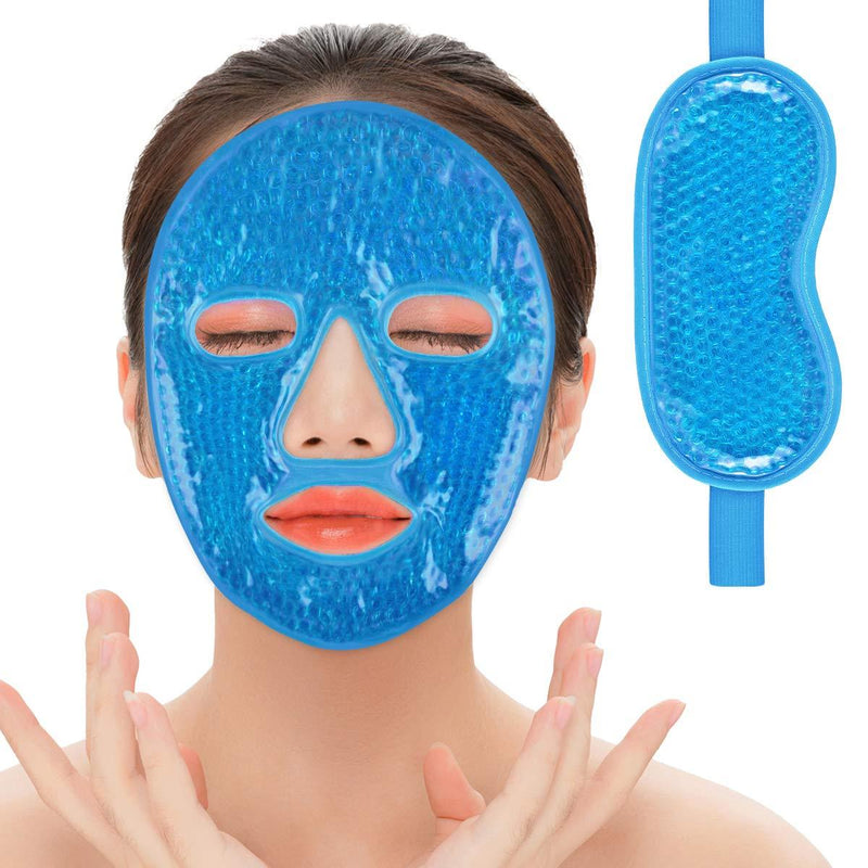 Ice Gel Eye Masks Kit, Resuable 2pcs Gel Bead Facial Eye Pack for Hot Cold Therapy Migraine Headache Eyes Puffiness Dark Circles Surgery Swelling Pain Relief Blue - BeesActive Australia