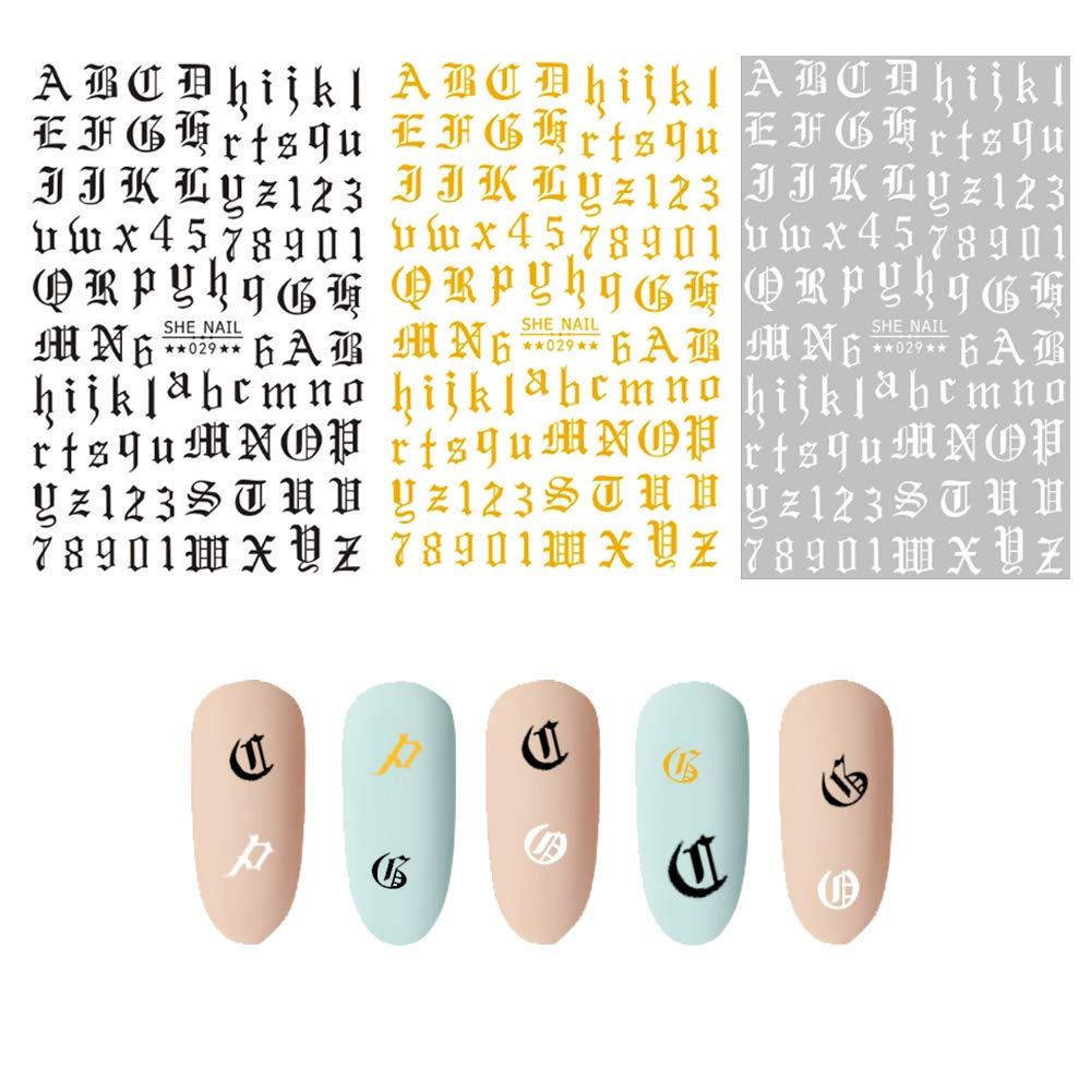 6 Sheets 3D Russia Letter Words Numbers Old English Alphabet Nail Art Stickers Decals for Crafts Scrapbooking Nail Art - BeesActive Australia
