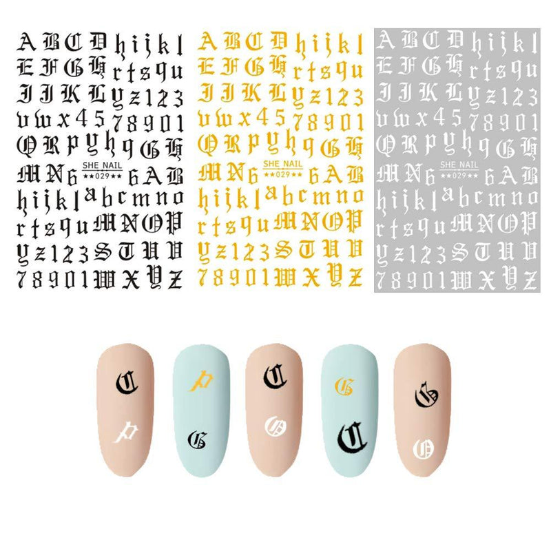 6 Sheets 3D Russia Letter Words Numbers Old English Alphabet Nail Art Stickers Decals for Crafts Scrapbooking Nail Art - BeesActive Australia