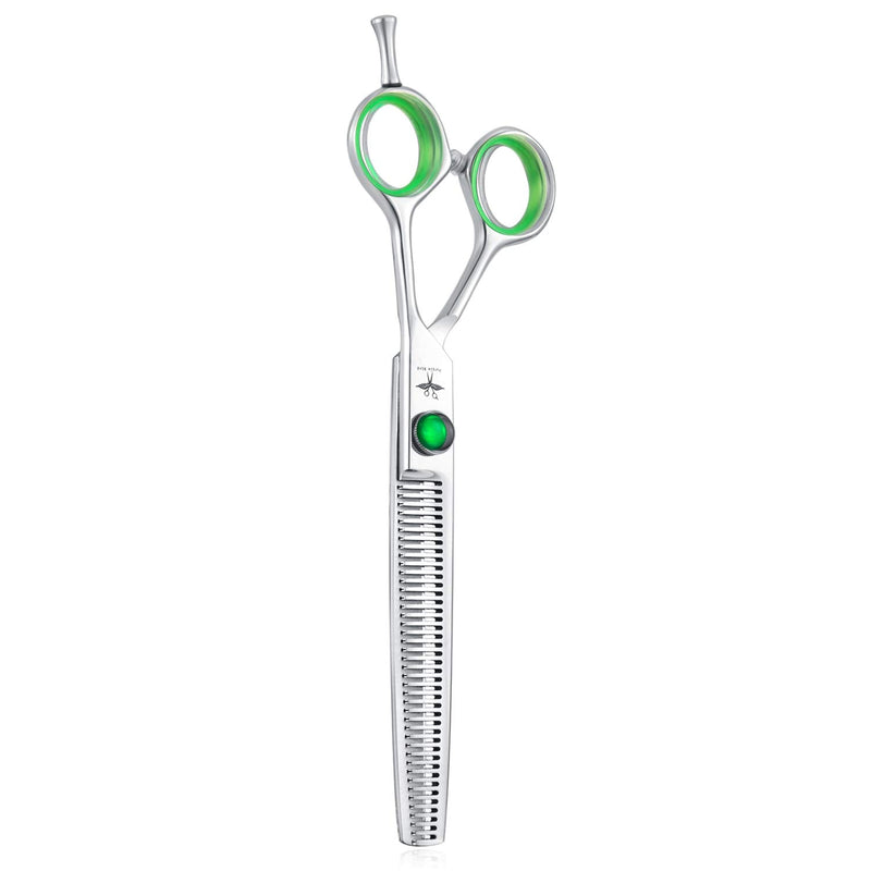 7 Inch Straight, Downward Curved Dog Grooming Scissors Set Professional Pet Cutting, Thinning Texturizing, Chunker Shears Safety Trimming Shearing for Dogs Cats Japanese Stainless Steel Silver - BeesActive Australia