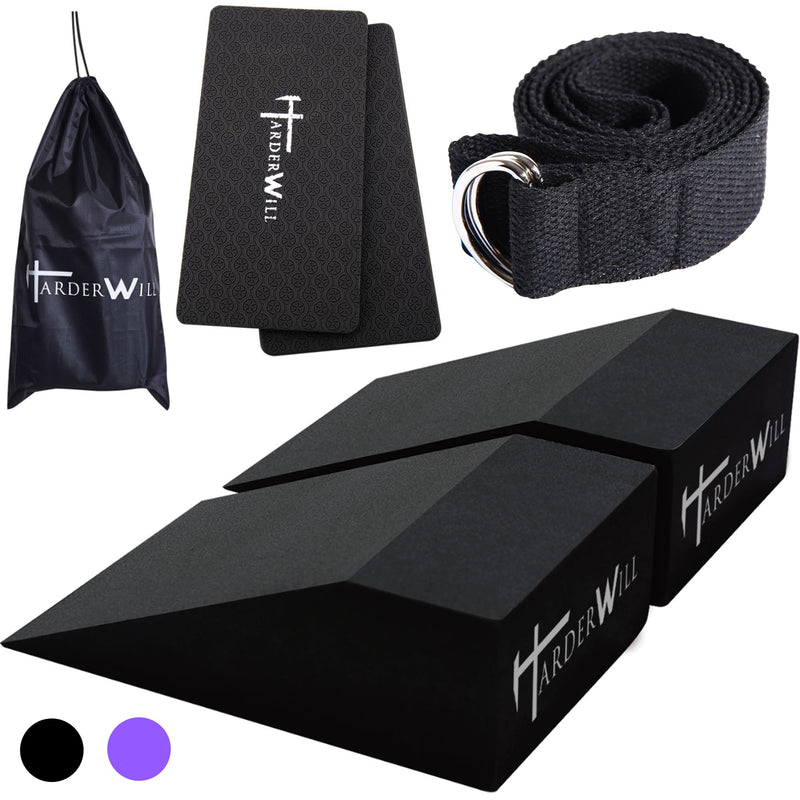 HarderWill 5 in 1 Yoga Foam Wedge Blocks (Pair), Calf Raise Block, Yoga Knee Pads Set, Calf Stretcher, Yoga Wrist Support, Balance, Pushup, Fitness, Pilates, Heel Stretcher, Squat Wedge with Gym Bag - BeesActive Australia