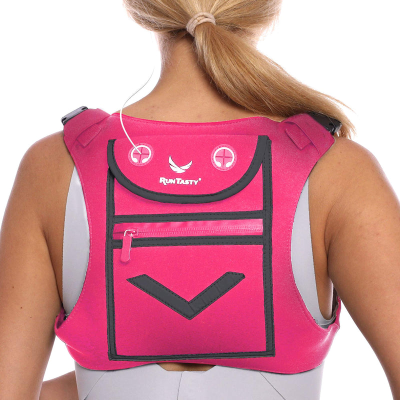 Pink Running Mini Backpack Vest for Men & Women - Reflective w/360°Hi-Viz, Holds Accessories and any iPhone, Android, iPad mini - Lightweight Adjustable gear for Fitness, Walking, Cycling and more! Hot Pink - BeesActive Australia