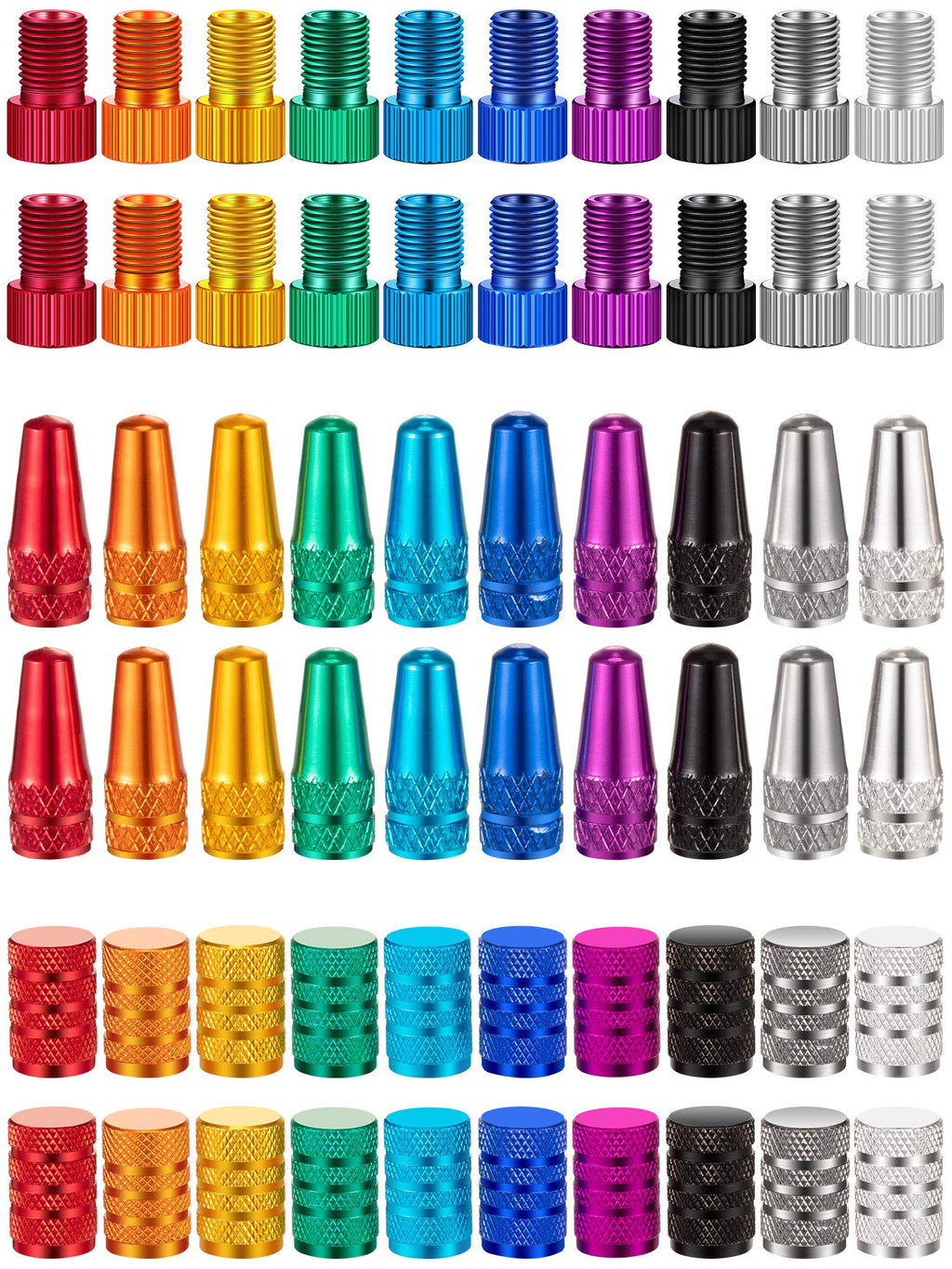 60 Pieces Multi-Color Presta to Schrader Valve Adapter Valve Caps Set Anodized Machined Aluminum Alloy Valve Adapter Cap for Bicycle Bike Tire French Style to American Style - BeesActive Australia
