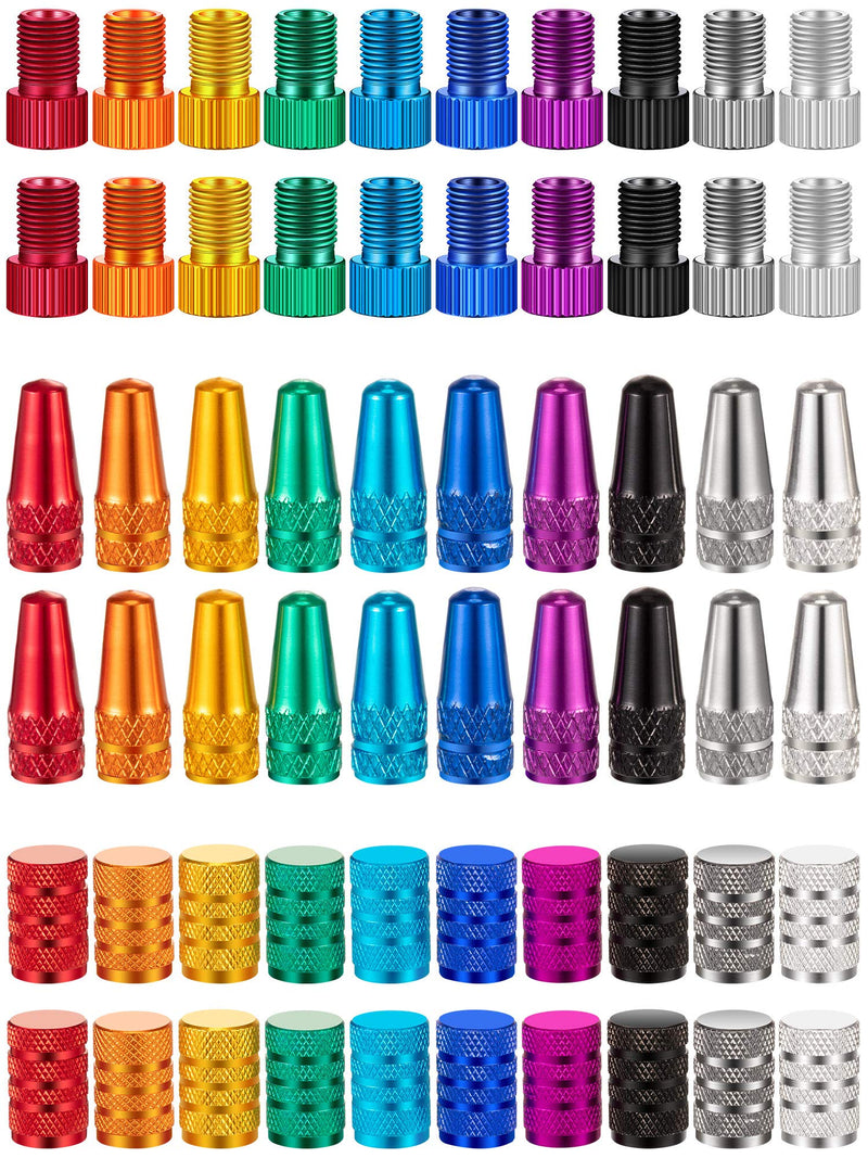 60 Pieces Multi-Color Presta to Schrader Valve Adapter Valve Caps Set Anodized Machined Aluminum Alloy Valve Adapter Cap for Bicycle Bike Tire French Style to American Style - BeesActive Australia
