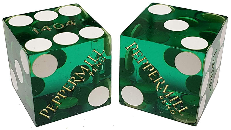 Cyber-Deals 19mm Craps Dice Pair - Authentic Nevada Casino Table-Played Dice - Reno Peppermill (Green Polished) - BeesActive Australia