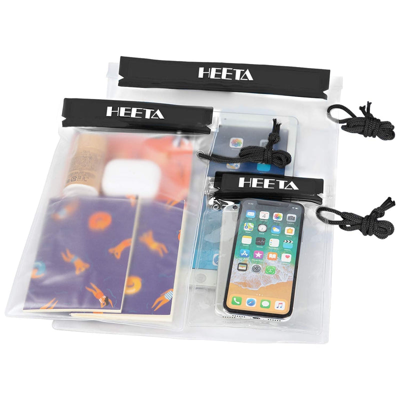 HEETA 3-Pack Clear Waterproof Dry Bag, Water Tight Cases Pouch Dry Bags for Camera Mobile Phone Maps, Kayaking Boating Document Holder Black - BeesActive Australia