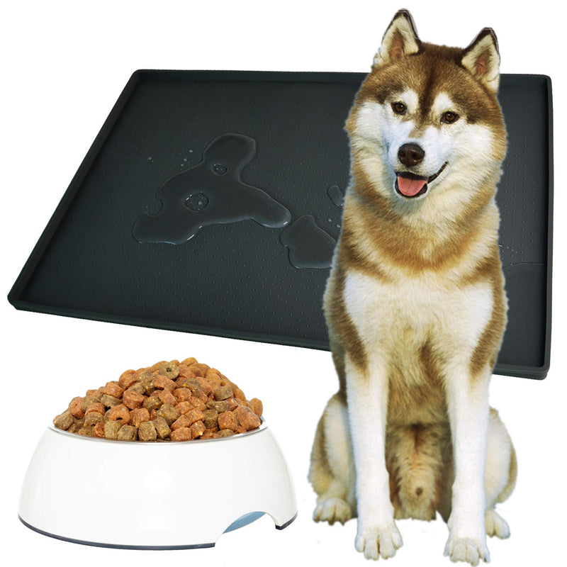 Gosmol Dog Food Mat XL (24"x16") or L (20"x13") – 0.5 inch Raised Edge Waterproof Pet Dog Food Tray, Washable Dog Bowl Mat, Nonslip Pet Dog Feeding Mat, Silicone Dog Placemat for Floors XL - 24x16x0.5 inch Black - BeesActive Australia