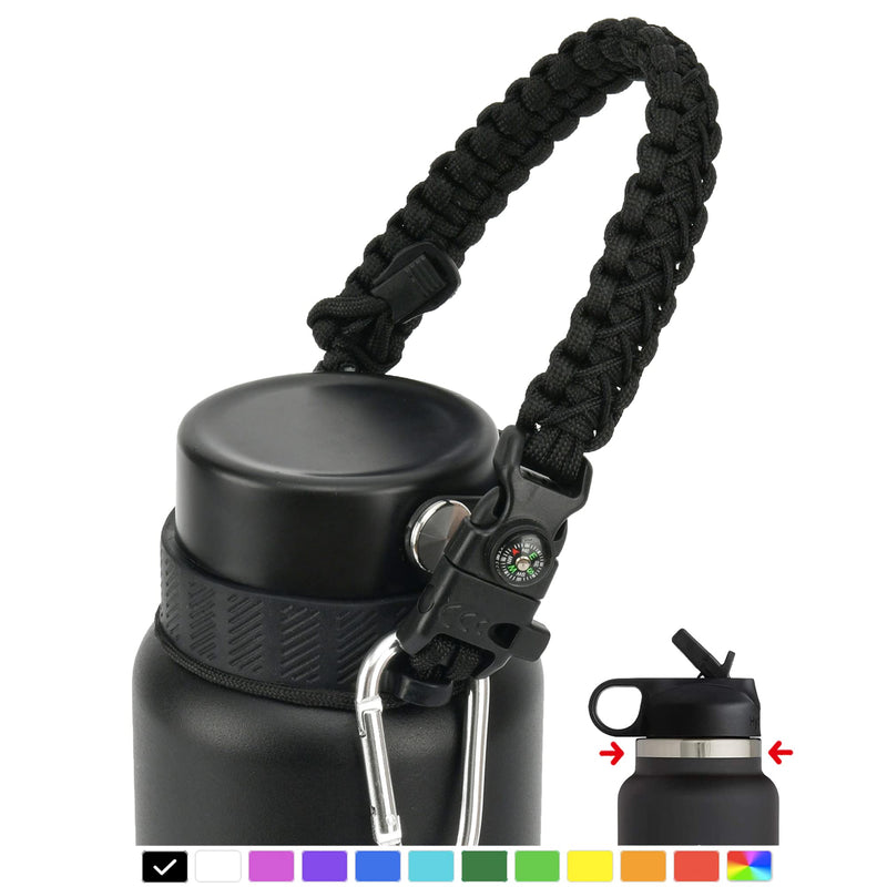 QeeCord 2.0 Paracord Handle for Hydroflask 2.0 Wide & Standard Mouth Water Bottles Strap Carrier with New Safety Ring Holder, 12oz - 64oz 12 oz-20 oz Wide Mouth Black - BeesActive Australia