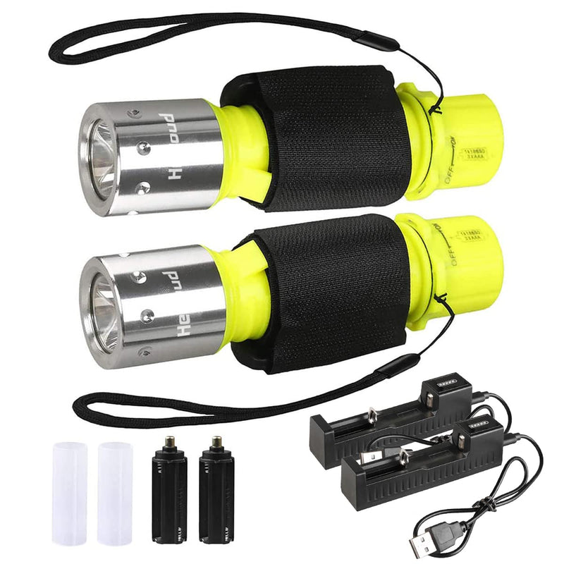 HECLOUD Diving Flashlight with Rechergeable Power Scuba Dive Light Torch IPX8 Waterproof Snorkeling Diving LED Underwater Lights,High Lumens,3 Modes with Charger for Underwater Sports(2Pack) - BeesActive Australia