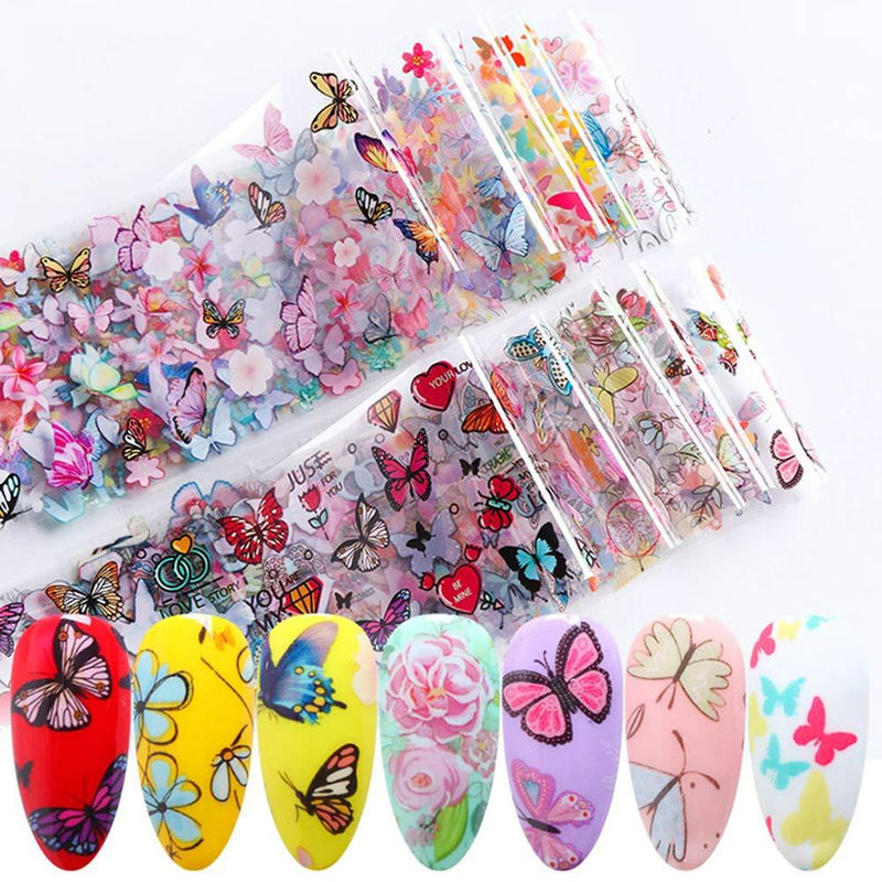 Butterfly Nail Art Foil Transfer Stickers Nails Supply Foils Nail Art Decals Flower Butterflies Nail Foil Adhesive Stickers Starry Sky Manicure Transfer Tips Nail Art DIY Decoration (10 Sheets) - BeesActive Australia