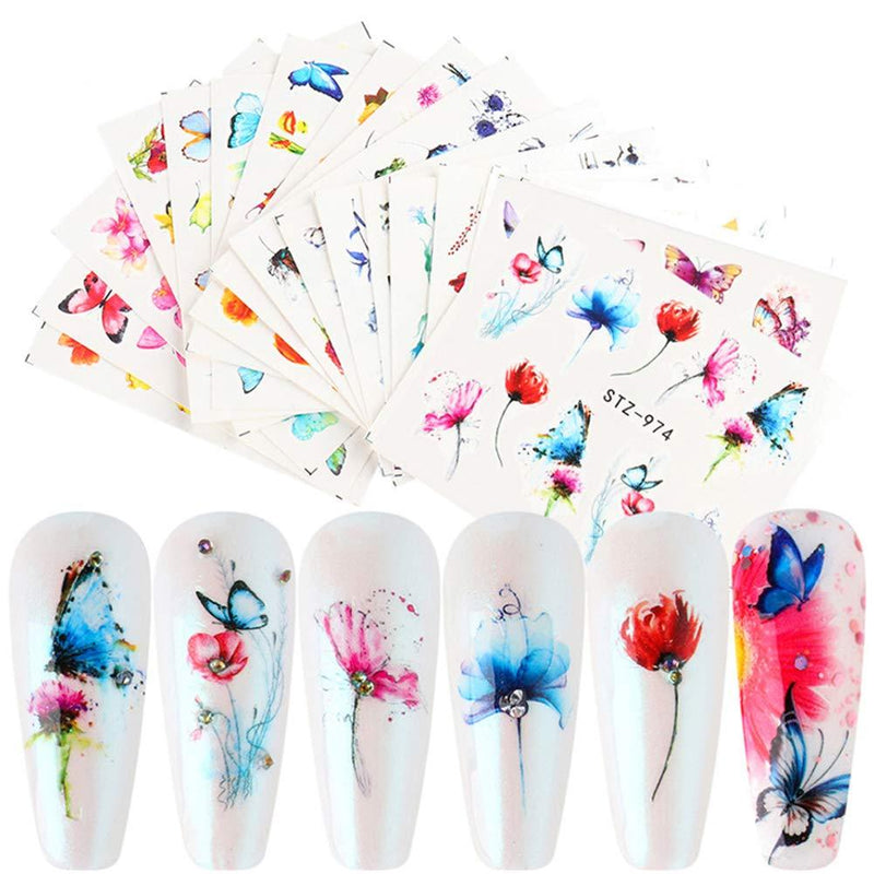Butterfly Nail Art Stickers Decal Nails Accessories 18 Sheets Flowers Butterfly Nail Decals Water Transfer Nail Stickers for Women Girls Manicure Transfer Acrylic Tips Nail Art Supplies - BeesActive Australia