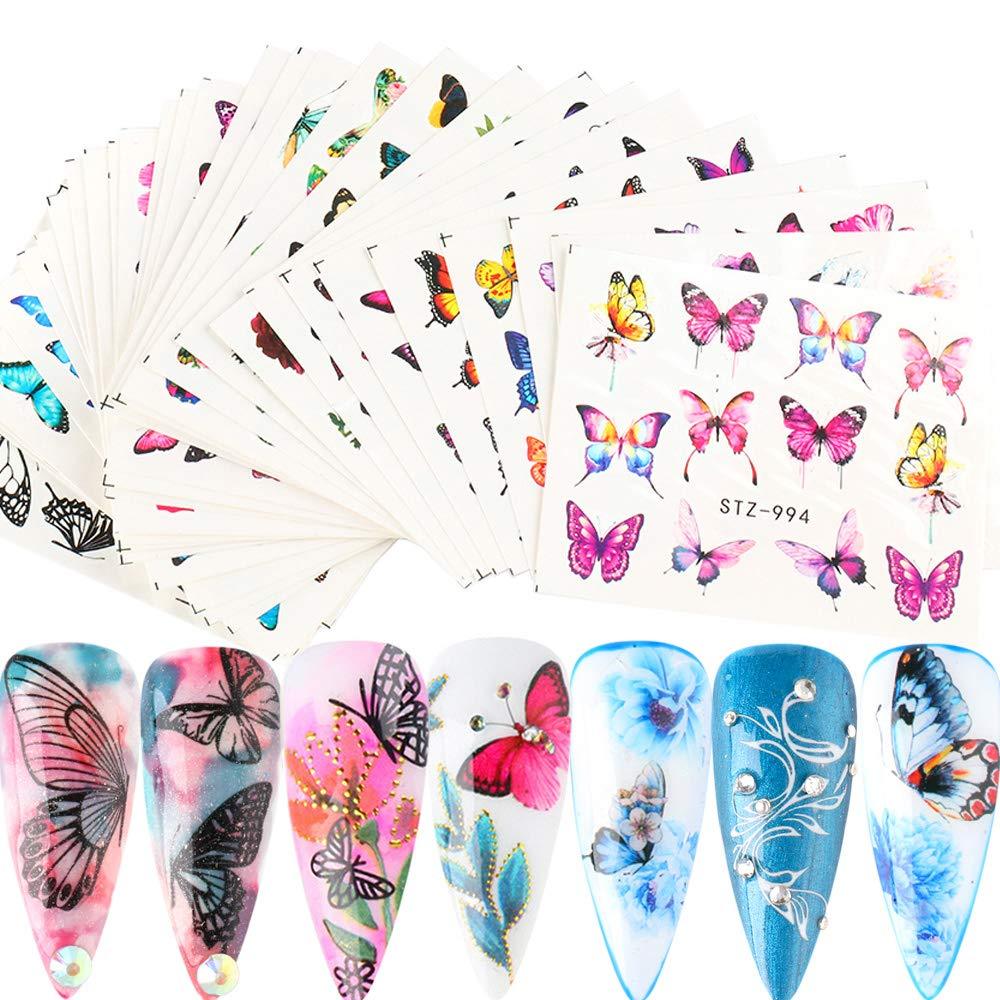 30 Sheets Butterfly Nail Art Stickers Decals Flower Butterfly Design Water Transfer Nail Stickers for Nails Art Supply Colorful Butterfly Foil Transfer Paper DIY Decoration Kits Tools Accessories Set - BeesActive Australia