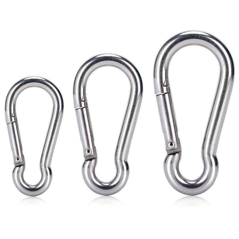 6PCS Spring Snap Hooks Carabiner- 304 Premium Stainless Steel Heavy Duty Carabiner Clips Assorted Sizes (2, 2.36, 3.15 inch) for Camping, Fishing, Hiking, Traveling, Backpack, Keychain; Silver - BeesActive Australia