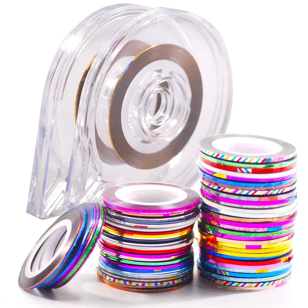 Hisenlee 90 Pcs Nail Art Striping Tape Lines Mix Colors 1MM and 2MM Lines with 2 Pieces Nail Tape Dispensers for Nail Art Decoration - BeesActive Australia