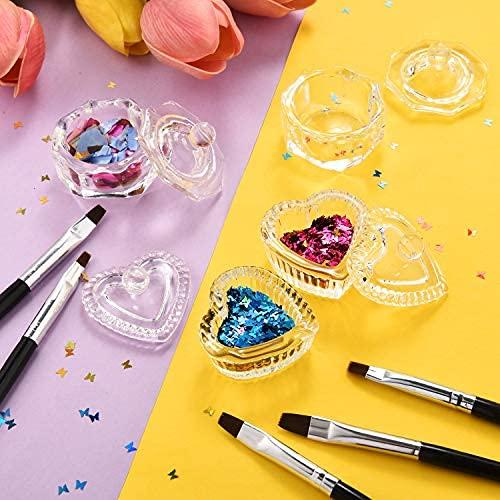 4 Pieces Nail Powder Dish Glass Dappen Dish Clear Liquid Powder Dappen Cup Crystal Heart Shape Glassware with Lid and 5 Pieces Nail Art Brushes for Nail Art Manicure Tools - BeesActive Australia