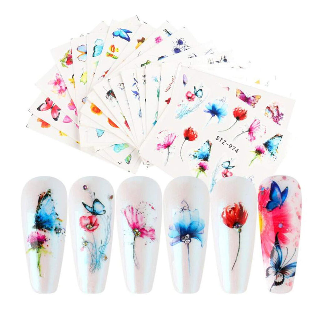 ZZIYEETTM DIY Nail Stickers Water Transfer Nail Art Decals Flowers Fruit Butterfly Designs Fingernail Decorations Supplies (Flower-18pcs) Flower-18pcs - BeesActive Australia