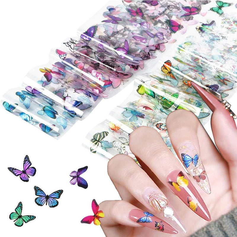 Butterfly Nail Art Stickers Foil Transfer Decals Butterfly Nails Supply DIY Colorful Butterflies Nail Art Foils Adhesive Stickers Starry Sky Manicure Transfer Tips Nail Art DIY Decoration (10 Sheets) - BeesActive Australia