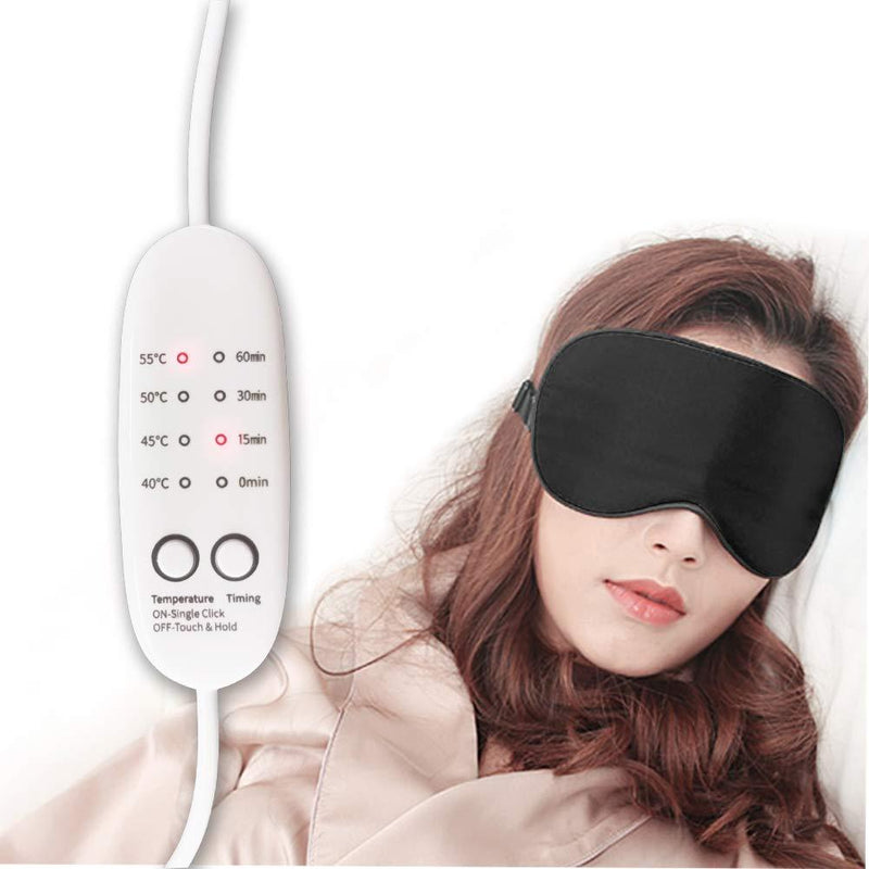 Real Silk Heated Eye Mask, Reusable USB Electric Soft Sleeping Mask with Temperature and Time Control, Comfortable Heating Blindfold for Dry Eyes/Puffy Eyes Relax- Black - BeesActive Australia