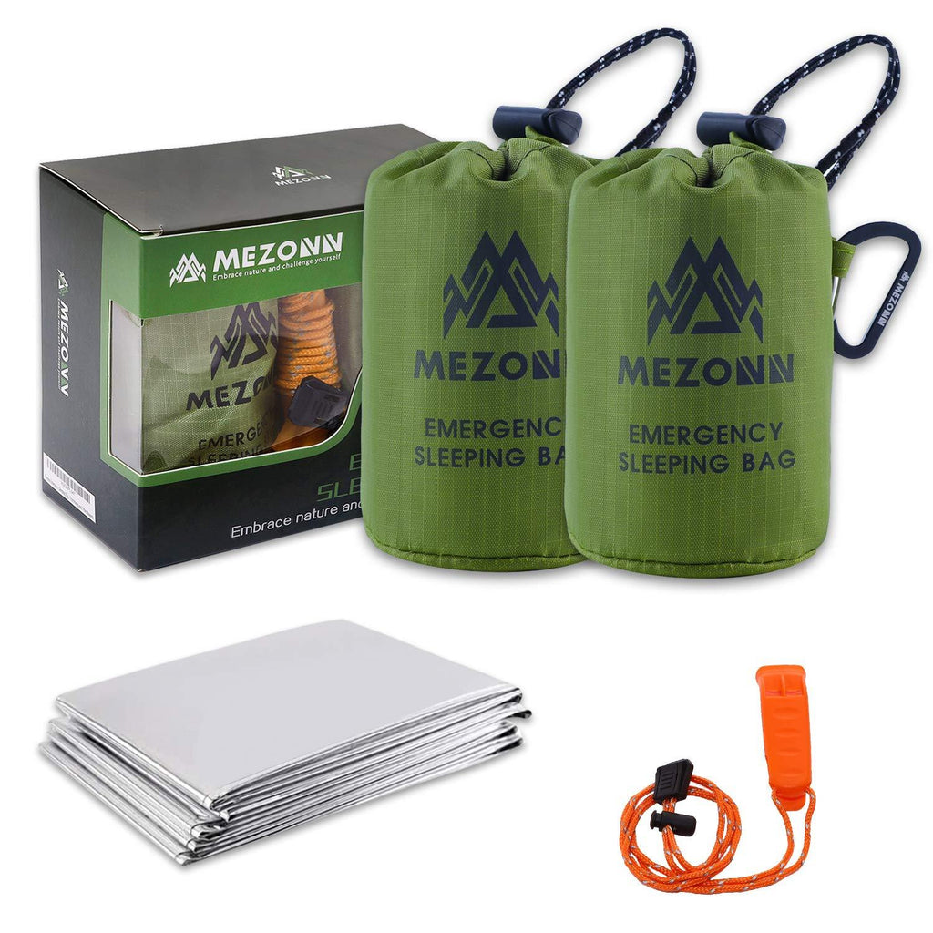 Mezonn Emergency Sleeping Bag Survival Bivy Sack Use as Emergency Blanket Lightweight Survival Gear for Outdoor Hiking Camping Keep Warm After Earthquakes, Hurricanes and Other disasters Green Set - BeesActive Australia