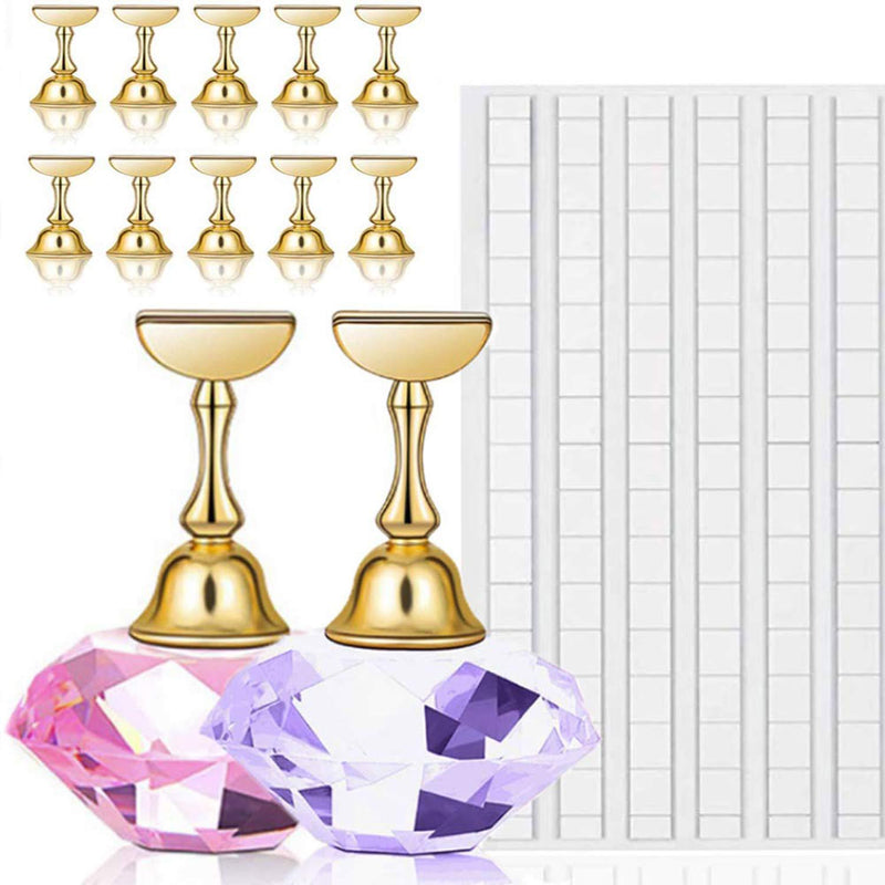 Kalolary 2 Sets Nail Tips Stand Holders with 102Pcs White Reusable Adhesive Putty Clay, Practice Crystal Stand Base Display Tools Set for Nail Art Salon DIY and Practice Manicure - BeesActive Australia