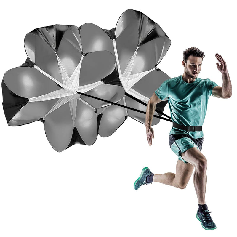 TuXHui Running Parachute Speed Training Pack of 2 56 Inch Speed Resistance Parachute Speed Chute with Adjustable Strap for Kids Youth and Adults (Black) Black-2 Pack - BeesActive Australia