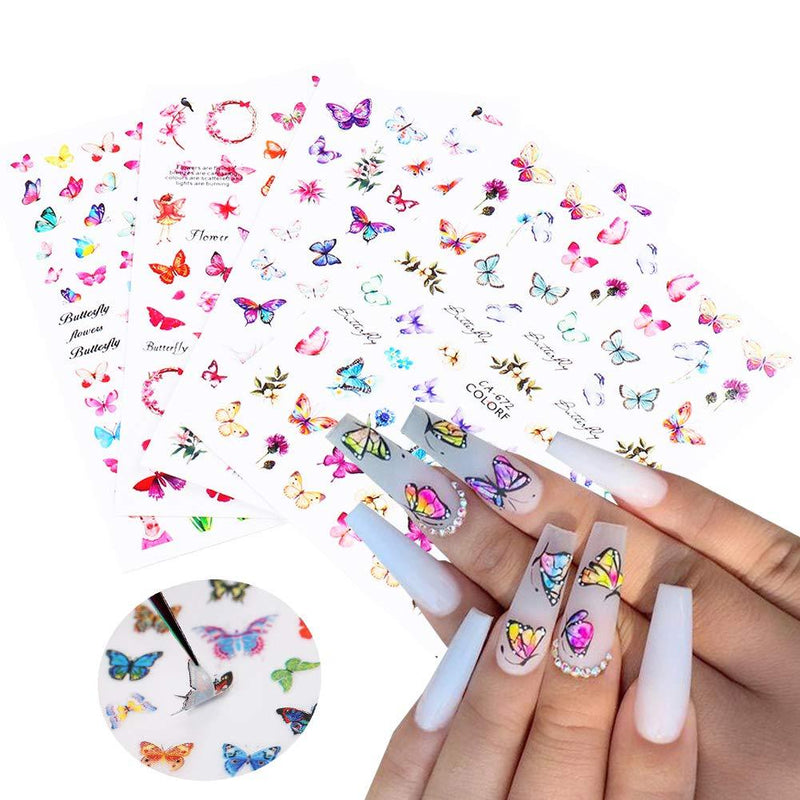 Butterfly Nail Art Stickers Nail Butterfly Flower Design Nail Accessories Nail Decals 3D Nail Butterfly Self-Adhesive Colorful Butterflies Nail Art Foils for Nails Design Manicure Tips Decor (4Sheets) - BeesActive Australia