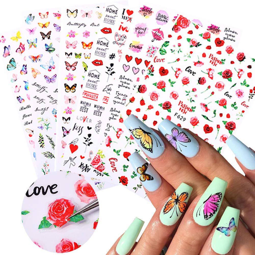 3D Butterfly Nail Art Stickers Decals Butterfly Flower Nail Designs Sticker Nails Supply 6 Sheets Style Self-Adhesive Butterfly Nail Stickers for Women Manicure DIY Charms Nail Decoration - BeesActive Australia