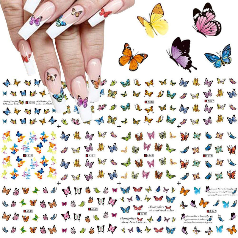 Butterfly Nail Art Stickers Nails Supply Water Transfer Nail Decals Colorful Butterfly Design for Nails Decoration DIY Butterflies Nail Art Foils Transfer Designs Manicure Tips Charms (12 Sheets) - BeesActive Australia