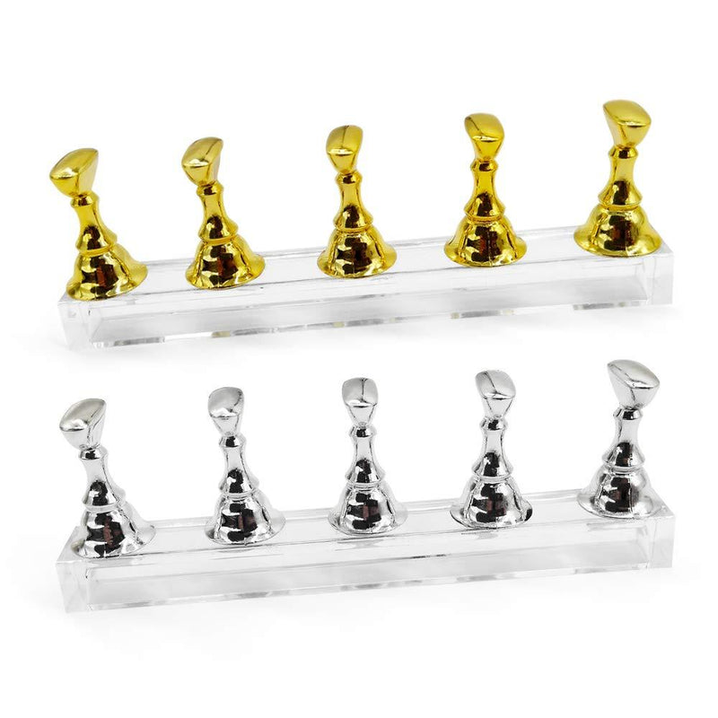 Acrylic Nail Display Stand, Nail Tips holder Fingernail DIY Nail Art Crystal Stand Practice Display Stand for False Nail Tip Manicure Tool Set of 2 (Silver and Gold) - BeesActive Australia