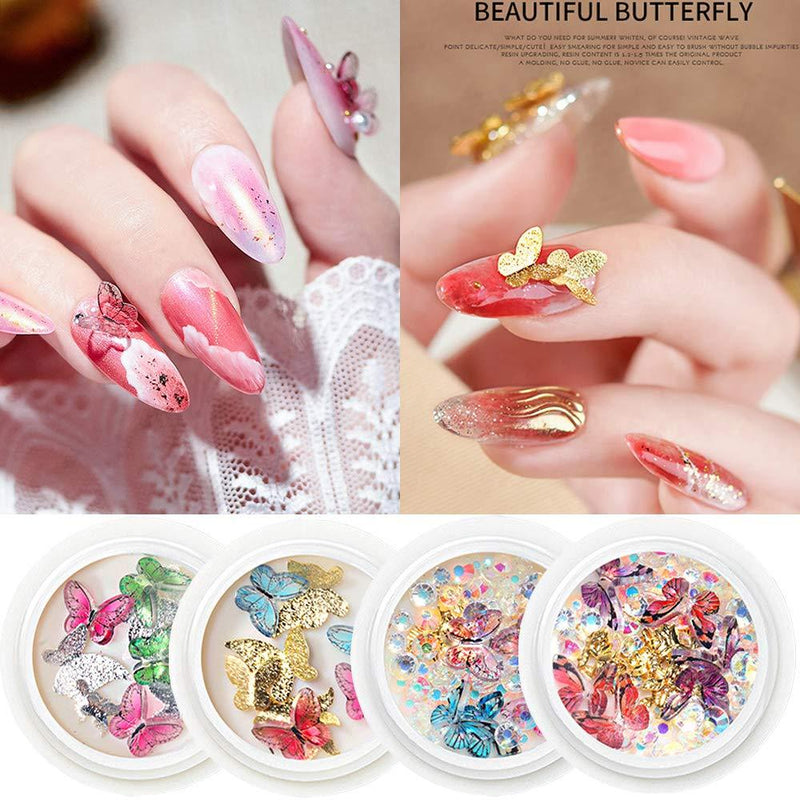 4 Boxes Butterfly Nail Art 3D Nail Rhinestones Crystals Metal Rivets for Acrylic Nails Butterfly Resin Nail Flakes Decoration Kit Manicure Nail Art Design - BeesActive Australia