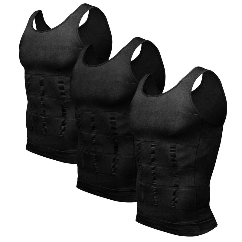 Odoland Mens 3 Pack Body Shaper Slimming Tummy Vest Thermal Compression Shirt Tank Top Shapewear Black/ Black/ Black Medium - BeesActive Australia