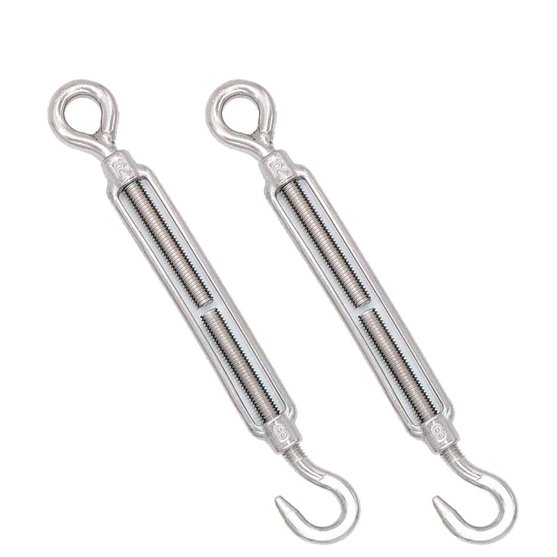 Metown, Turnbuckles Hook, 304 Stainless Steel Hook & Eye Turnbuckle M4/ M6/ M8 Heavy Duty Wire Rope Tension Cable Railing Kit for Sun Shade sail Installation (M8 2pack) M8 2Pcs - BeesActive Australia