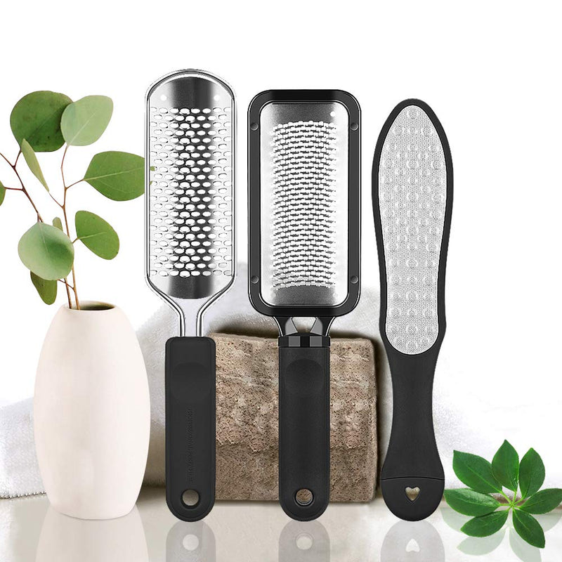 iBazal Professional Pedicure Foot File. Callus Remover for Feet. Foot Scrubber with Ergonomic Design. Stainless Steel Foot Exfoliator for Spa and Pedicure. Pumice Stone for Feet-Black(3PCS) Smooth+Coarse+Fine-Black - BeesActive Australia