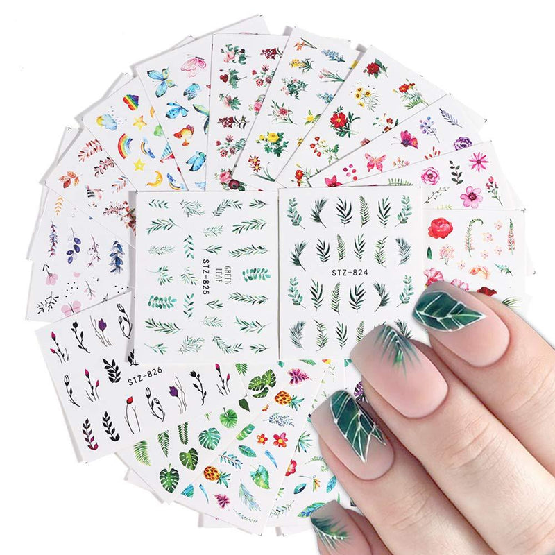Nail Art Stickers Decals Nail Decorations Accessions Nail Stickers for Women Girls Water Transfer Butterfly Palm Leaf Flamingo Flower Nail Stickers for Fingernails Decor Manicure Decorations 29 Sheets - BeesActive Australia