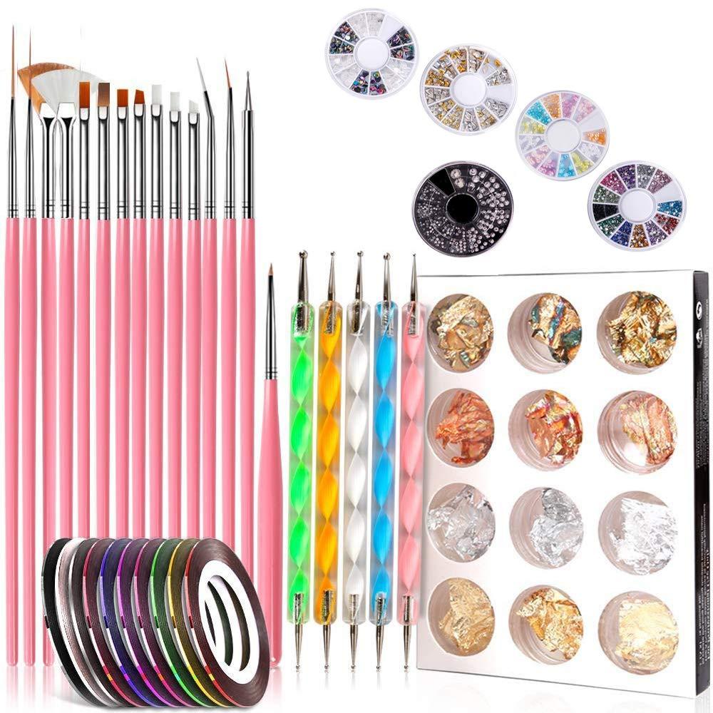 Nail Art Kit Nail Pen Designer Stamp Nail Art Tools Nail Painting Brushes Nail Dotting Tool Nail Foil Manicure Tape Color Rhinestones for Nails - BeesActive Australia