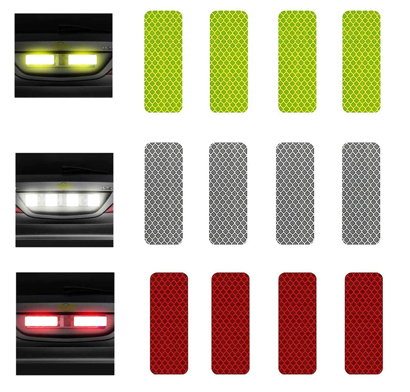 KOOU 30pcs Reflective Sticker Safety Warning Tapes Diamond Grade Waterproofs High Intensity Night Visibility Adhesive Decals for Helmet Scooter Motorbike 12pcs Yellow+ White+red 4x12cm - BeesActive Australia