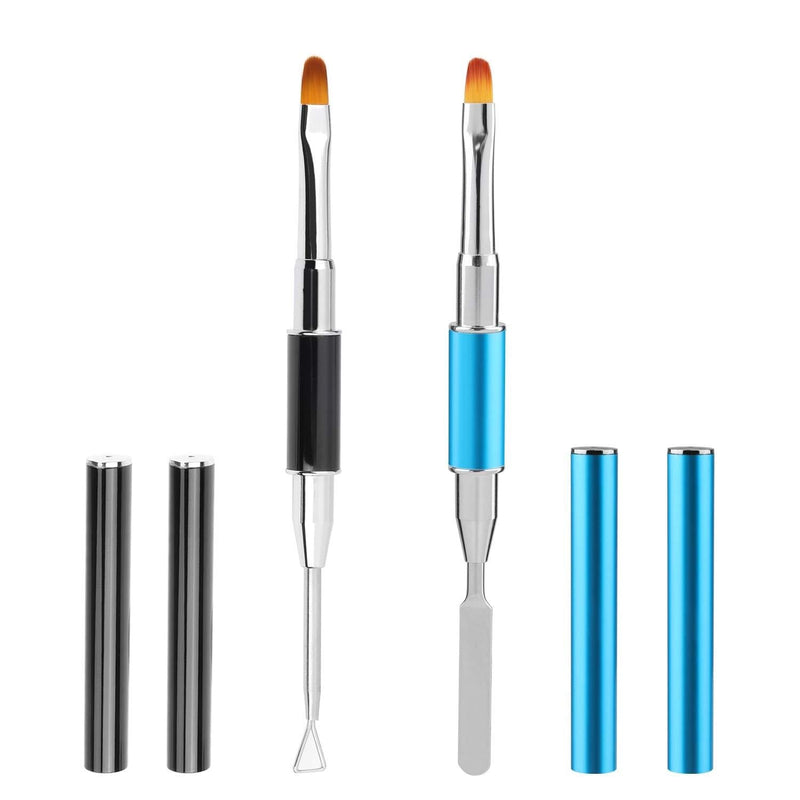 MWOOT Nail Art Gel Brushes, 2pcs Dual-ended Nail Painting Brushes for Nail Extension Gel, Stainless Steel Nail Painting Pen Kit - Black &Blue - BeesActive Australia