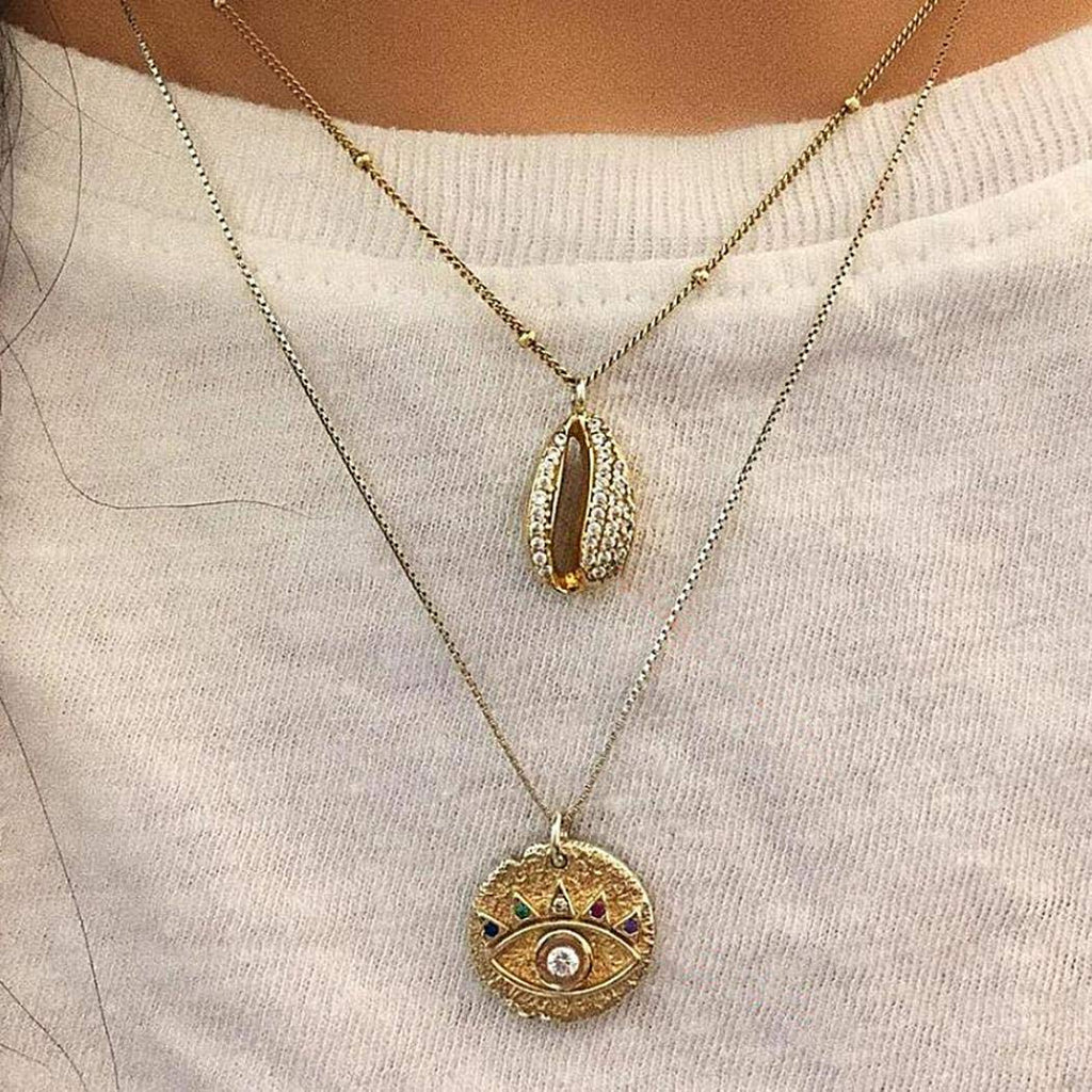 TseanYi Boho Shell Coin Pendant Necklace Gold Disc Layered Necklace Choker Evil Eye Protection Necklace Chain Jewelry for Women and Girls - BeesActive Australia