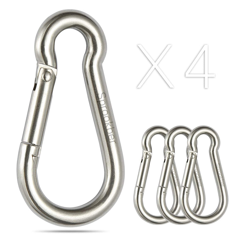 sprookber Stainless Steel Carabiner Spring Snap Hook - 304 Stainless Steel Heavy Duty Clips, Set of 4 2.25 Inch - BeesActive Australia