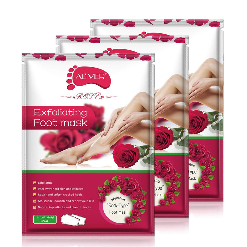 Foot Peel Mask 3 Pack, Exfoliating Foot Masks, Natural Exfoliator for Dry Dead Skin, Callus, Repair Rough Heels for Men Women Rose - BeesActive Australia