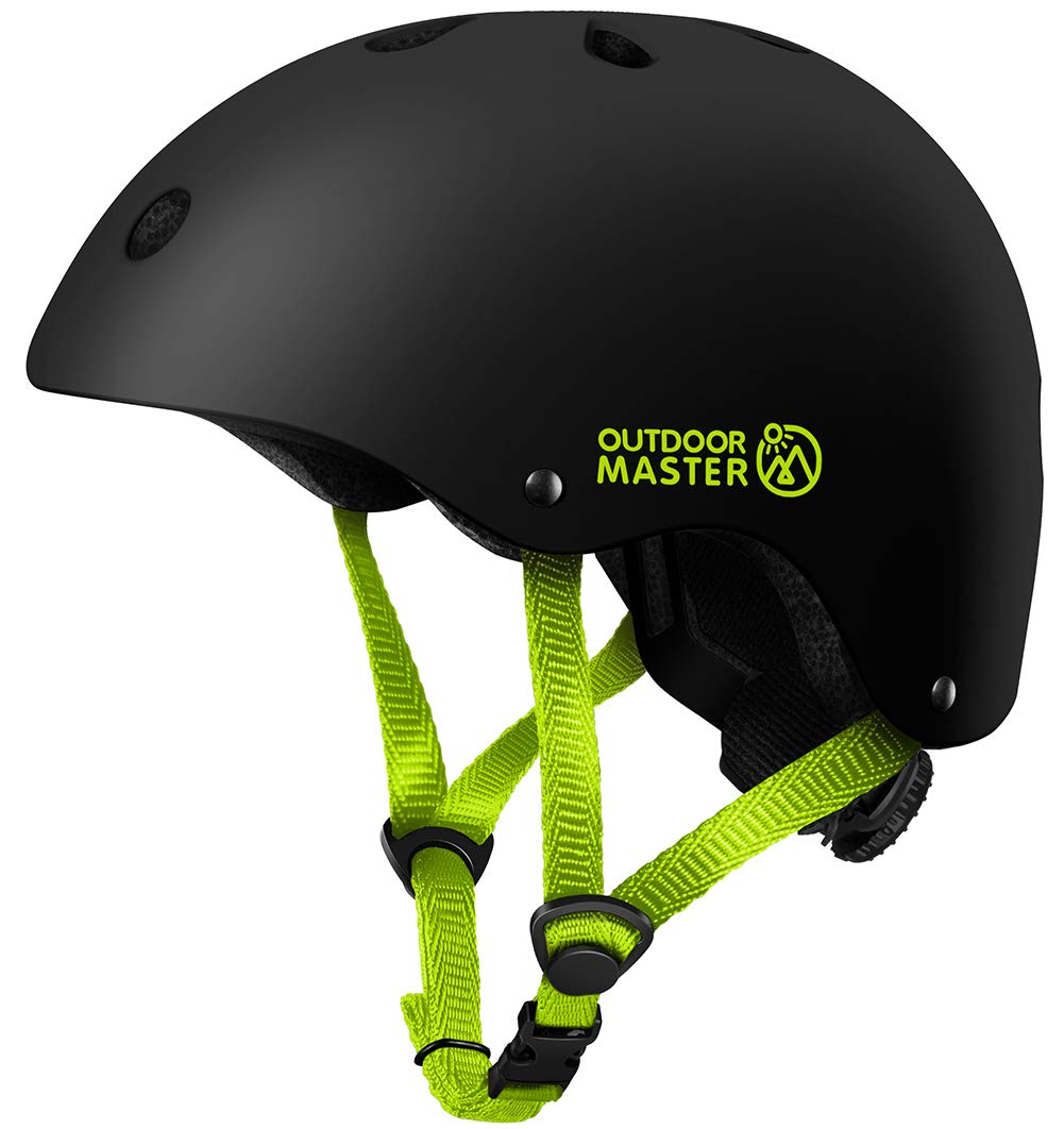 OutdoorMaster Kids Skateboard Cycling Helmet - Adjustable Multi-Sports Helmet with Removable Liners for Skateboarding Skating Scooter Rollerblading Black Green Small: 46-52cm / 18.1"-20.5" - BeesActive Australia