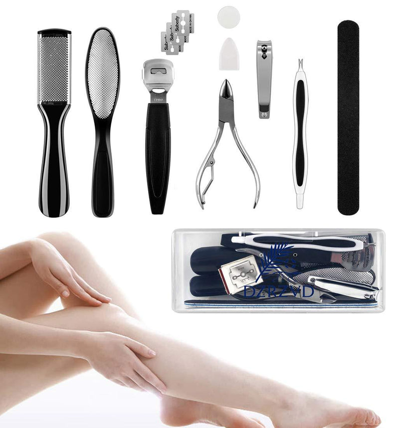 DZRZVD Foot Files Set Stainless Steel Curved/Flat Surface Foot File Cuticle Clipper Foot Nail Clipper Cuticle Pusher Cuticle Fork for Dead Skin Buffers Callus Remover Pedicures 10 in 1 / Black - BeesActive Australia