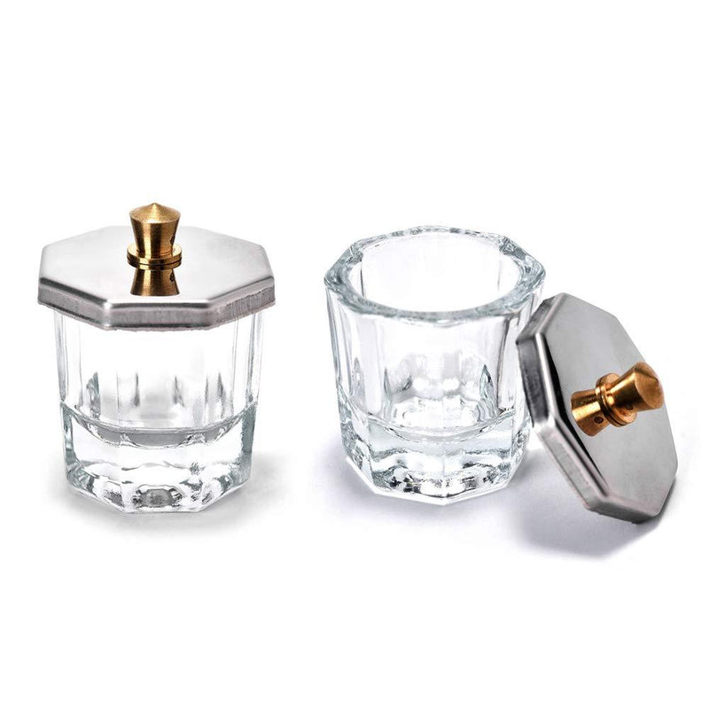Kalolary 2 Pcs Mini Dappen Dish for Nail Acrylic Powder, Glass Crystal Cup with Stainless Steel Lid Nail Art Acrylic Liquid Powder Nail Crystal Bowl Glassware Tools for Nail Art Manicure - BeesActive Australia