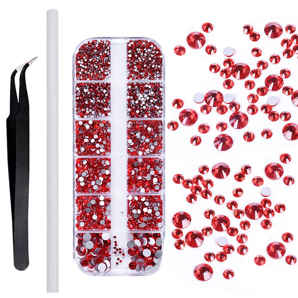 2000pcs Hotfix Crystal Rhinestones, 6 Mixed Size Red Round Gems Crystal Flatback Rhinestones with Tweezers and Picking Rhinestones Pen for Nails Decorations Clothes Shoes Crafts(SS4/6/8/10/12/16) - BeesActive Australia