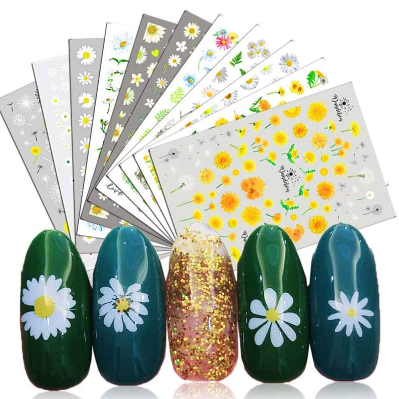 Nail Art Stickers 12 Sheet 3D Self-Adhesive Nail Decals Sunflower Small Daisies Flowers Mix DIY Design Decoration Accessories for Girl - BeesActive Australia