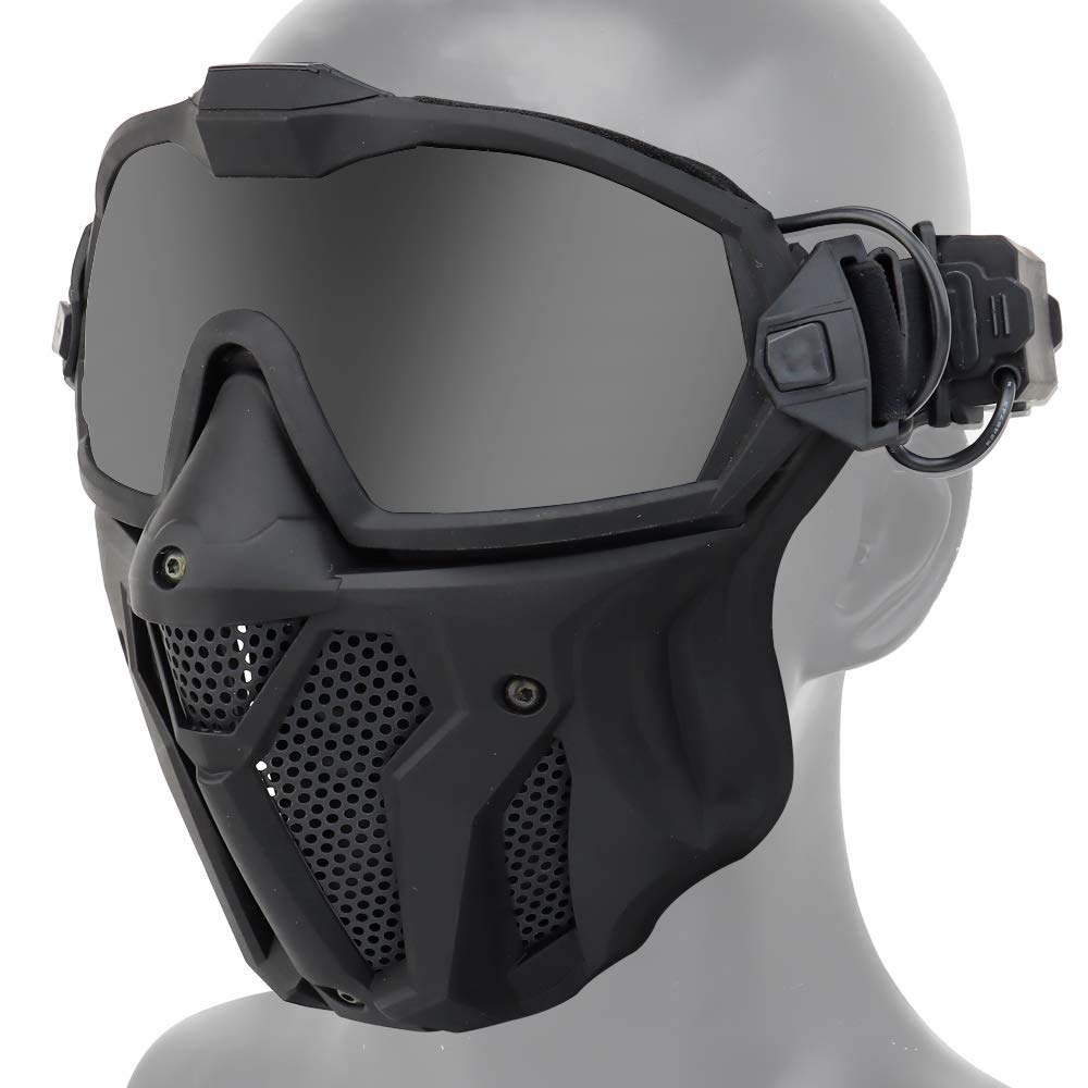 ATAIRSOFT Tactical Airsoft Anti-Fog Anti-Ultraviolet UV Protection Goggles and Mesh Mask Set with Swappable Lens Bk - BeesActive Australia