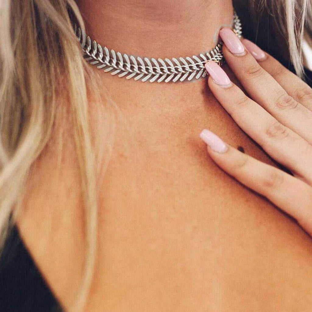 Hannah Boho Rhinestone Layered Necklaces Silver Long Y-shape Pendant Choker Necklaces Chain Jewelry for Women and Girls - BeesActive Australia