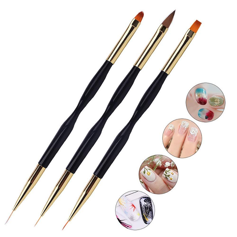 Double Ended Nail Art Brushes, Nail Design Painting Pen Art Point Drill Drawing Tools Set 3 PCS - BeesActive Australia