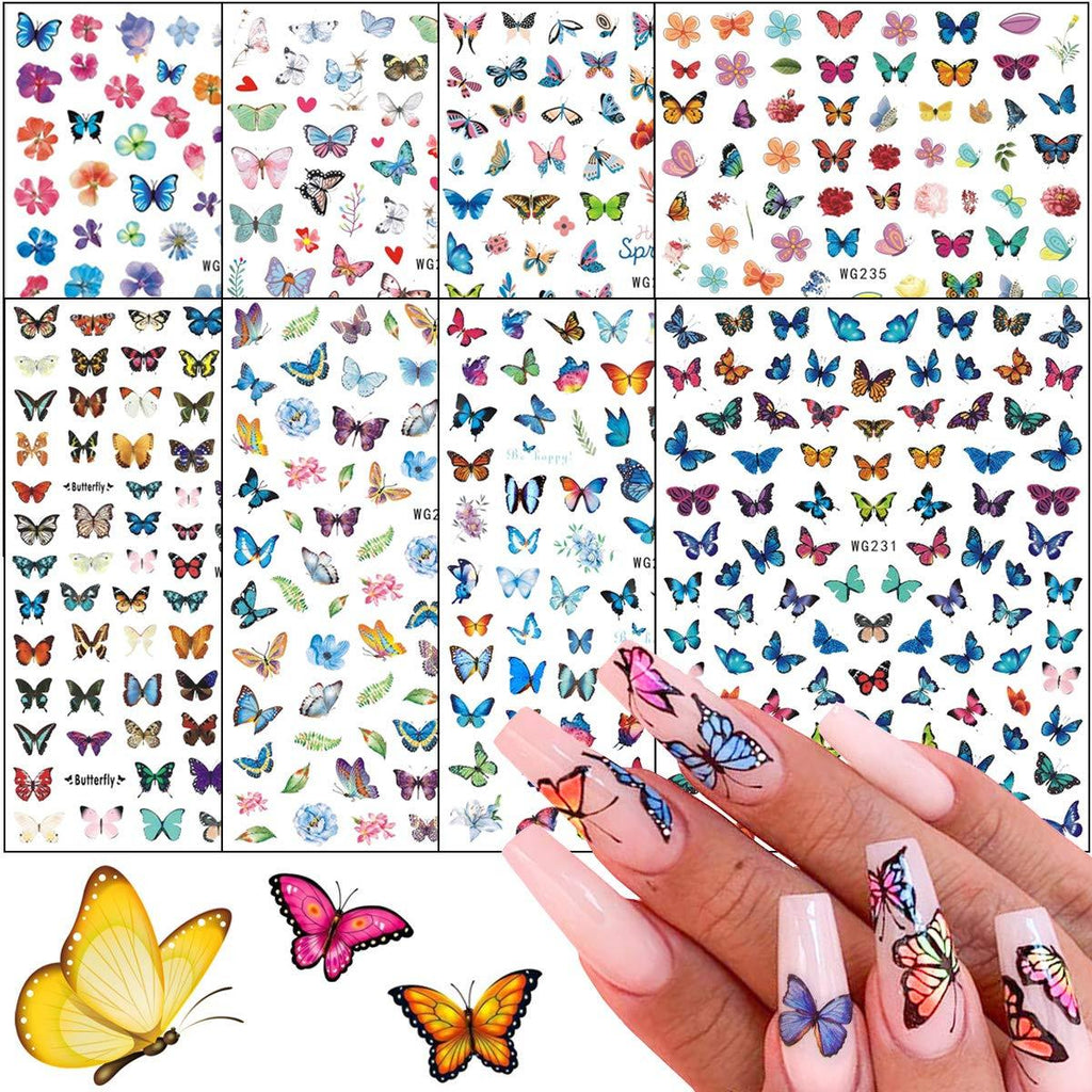 3D Butterfly Nail Art Stickers Flower Butterfly Nail Design Supplies Self-Adhesive Butterfly Nail Decals Acrylic Nails Accessories Butterflies Nail Art Foils Manicure Tips Nail Art DIY (8 Sheets) - BeesActive Australia